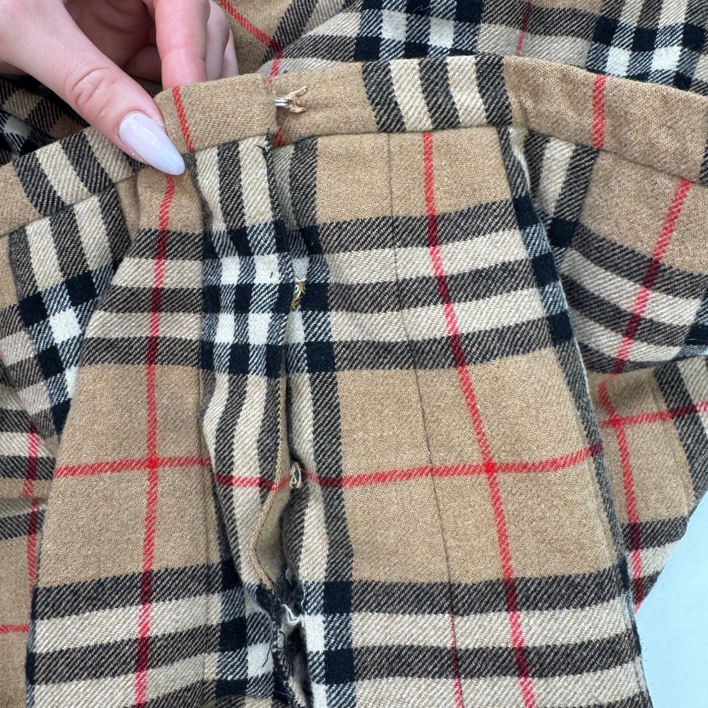 Y2K vintage midi skirt nova check print wool knit pleated a line beige
