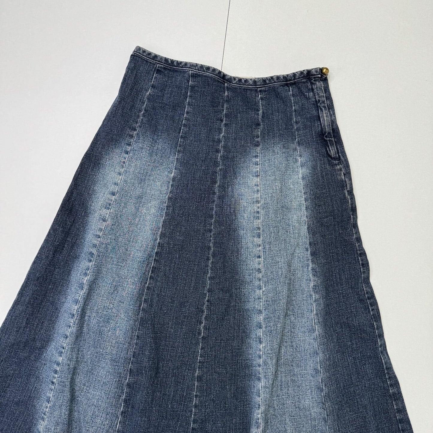 Y2K vintage maxi skirt faded denim wash stretchy a line boho dark blue