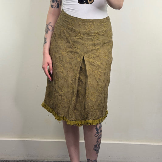 Y2K vintage Jigsaw midi skirt floral knee length a line fraying hem knee length