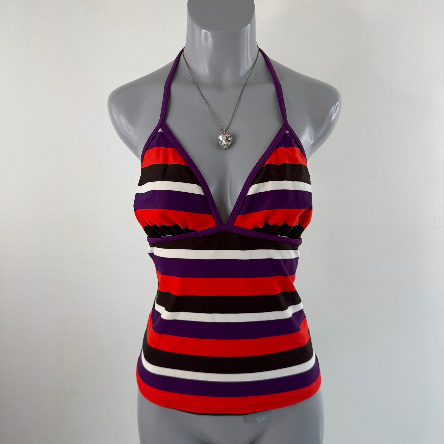 Y2K vintage tankini top halter neck stripe non padded tie bow