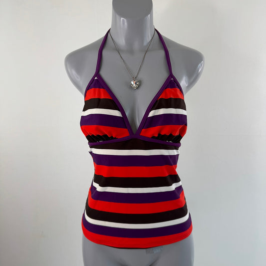 Y2K vintage tankini top halter neck stripe non padded tie bow