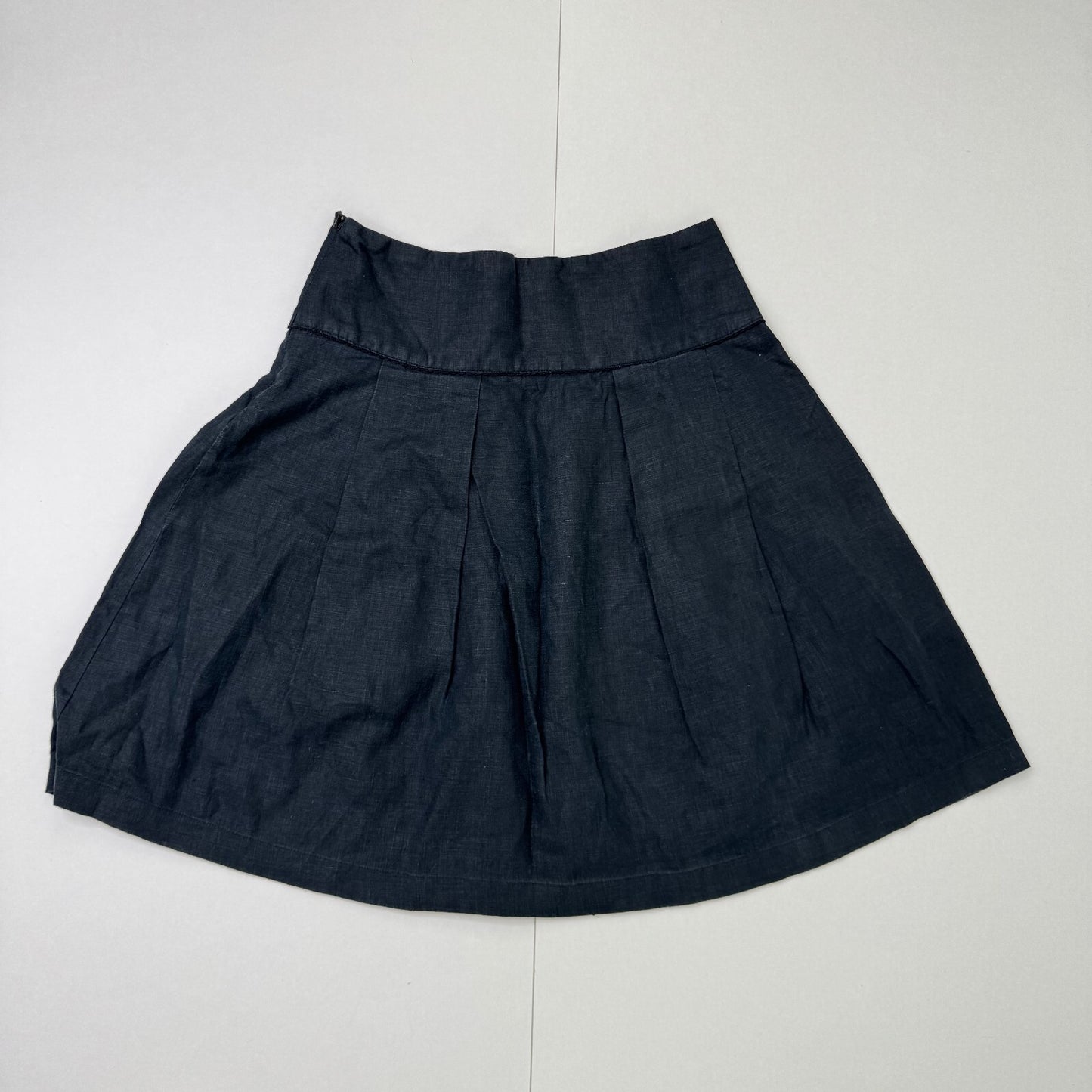 Y2K vintage 100% linen midi skirt a line above knee length black