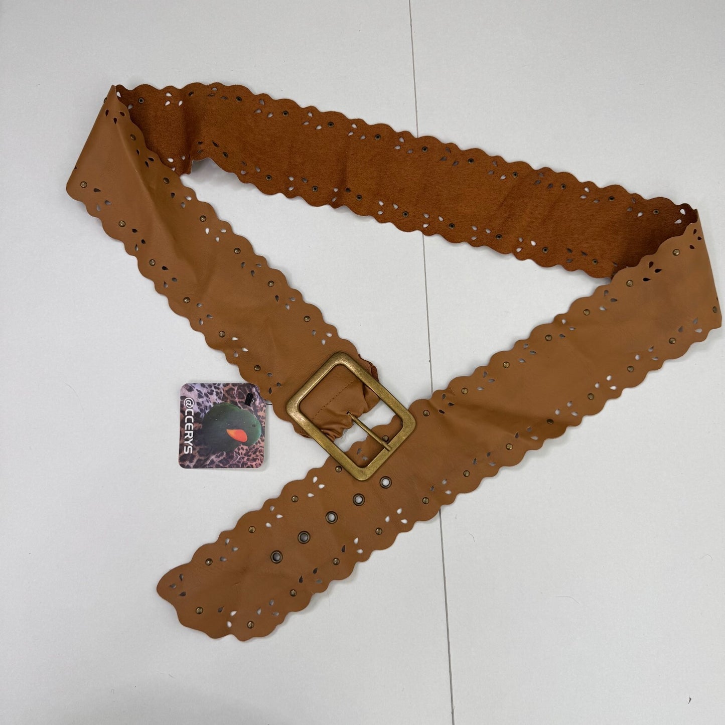 Y2K vintage belt faux leather chunky oversize boho studded light brown