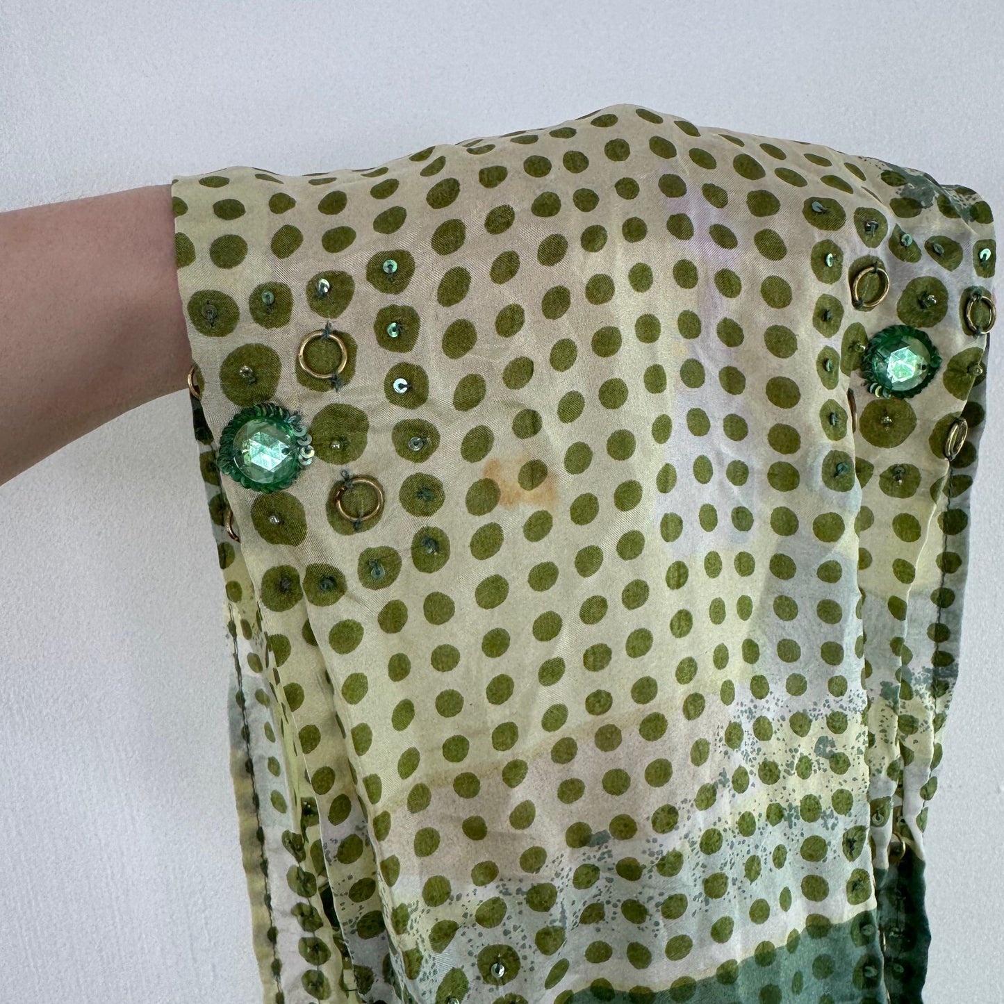 Y2K vintage Per Una scarf 100% silk polka dot sequin green stripe ombre