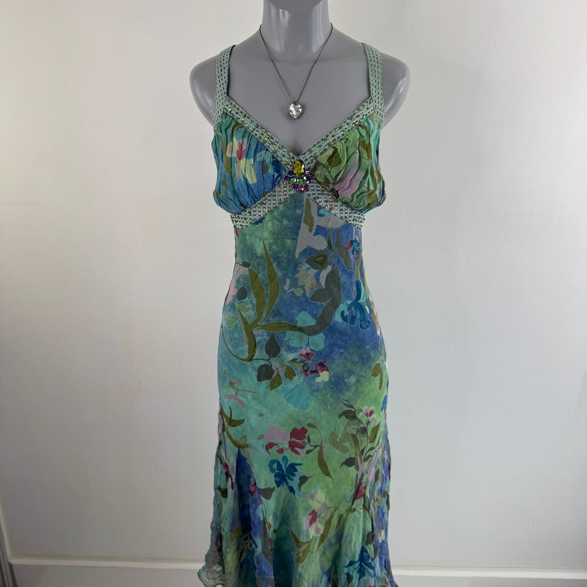 Y2K vintage Per Una maxi dress fairy floral beaded a line beaded rhinestone gems
