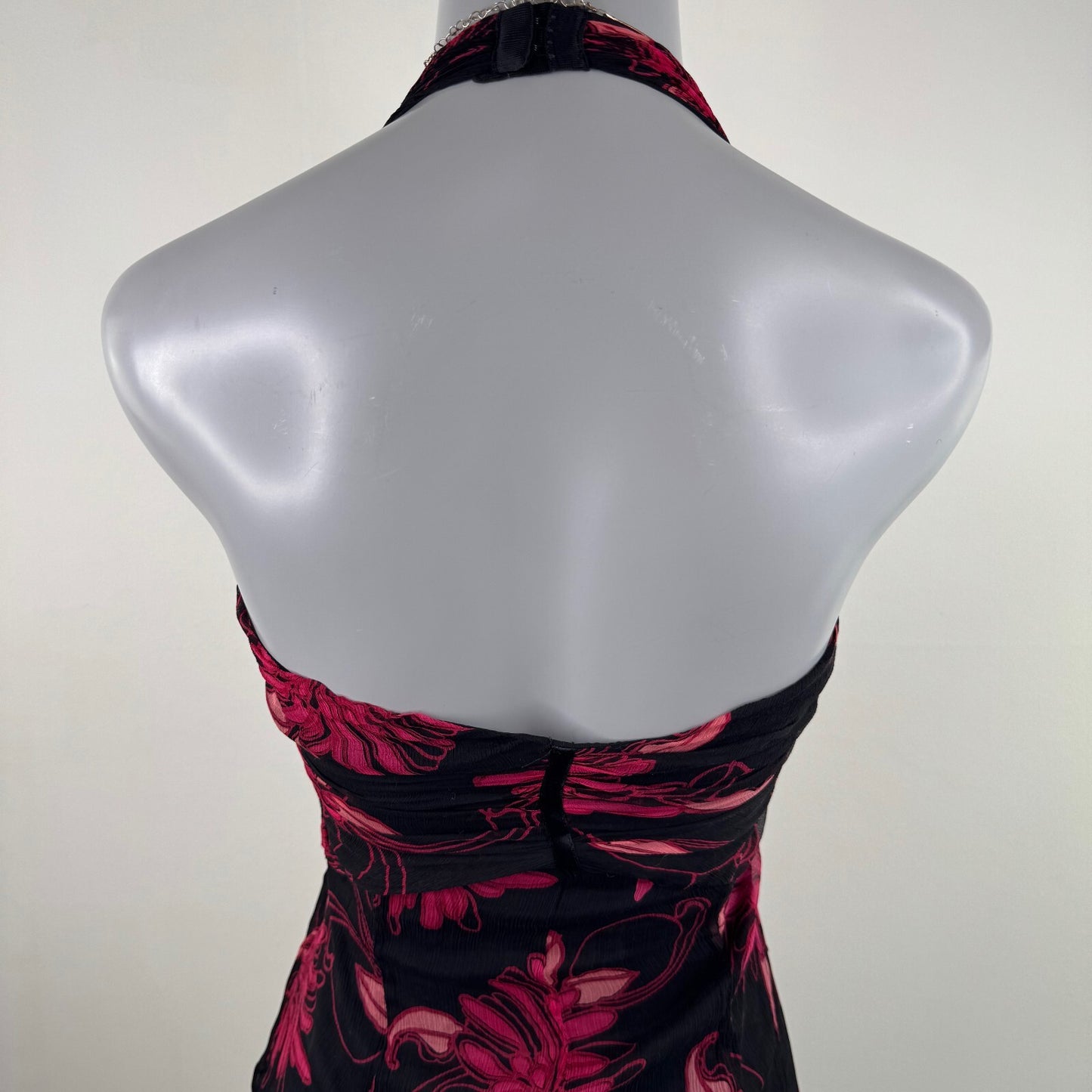 Vintage Karen Millen 100% silk midi dress halter neck floral occasion y2k 2000s