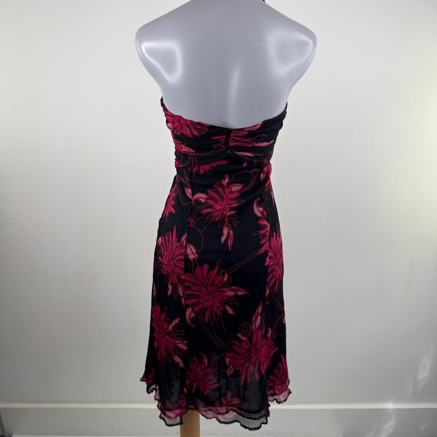 Vintage Karen Millen 100% silk midi dress halter neck floral occasion y2k 2000s