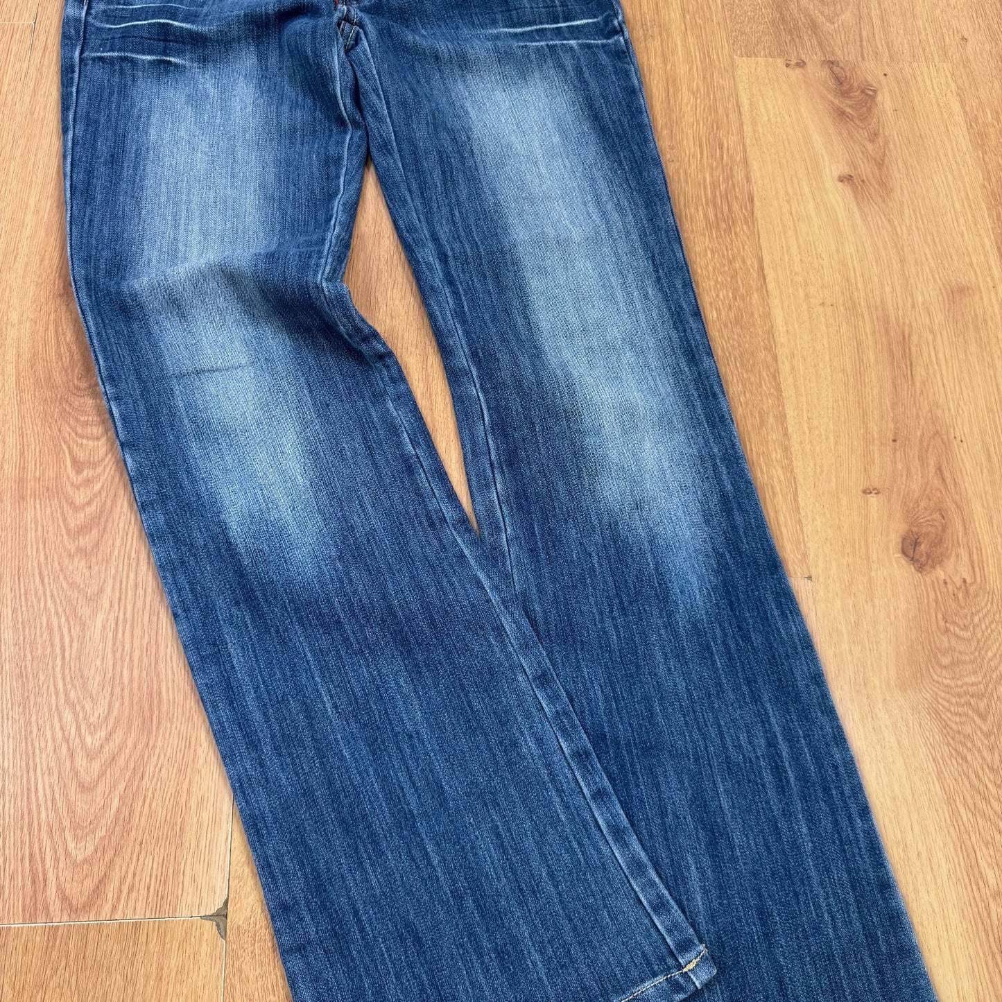 Y2K vintage bootcut denim jeans low rise rhinestones embroidered pockets faded