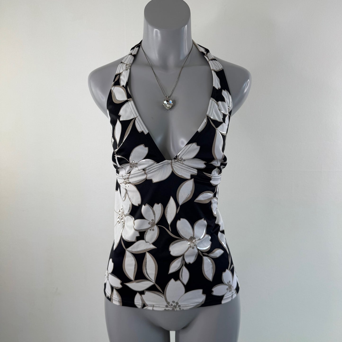 Y2K vintage tankini top floral print halter neck bow