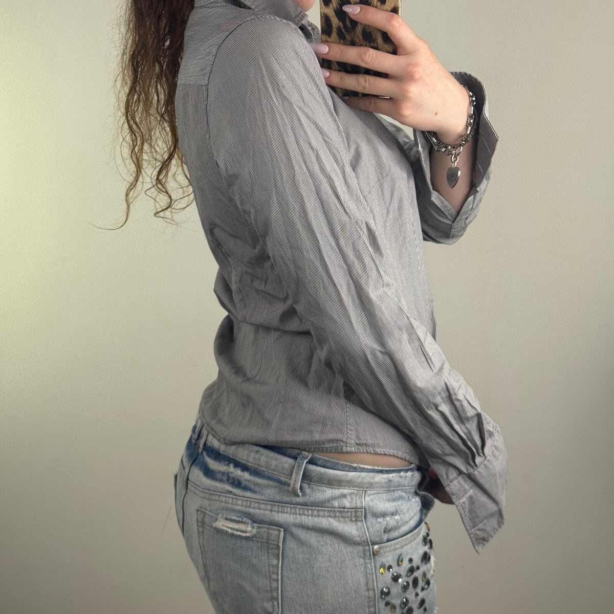 Y2K vintage blouse pinstripe long sleeve shirt office work formal button up