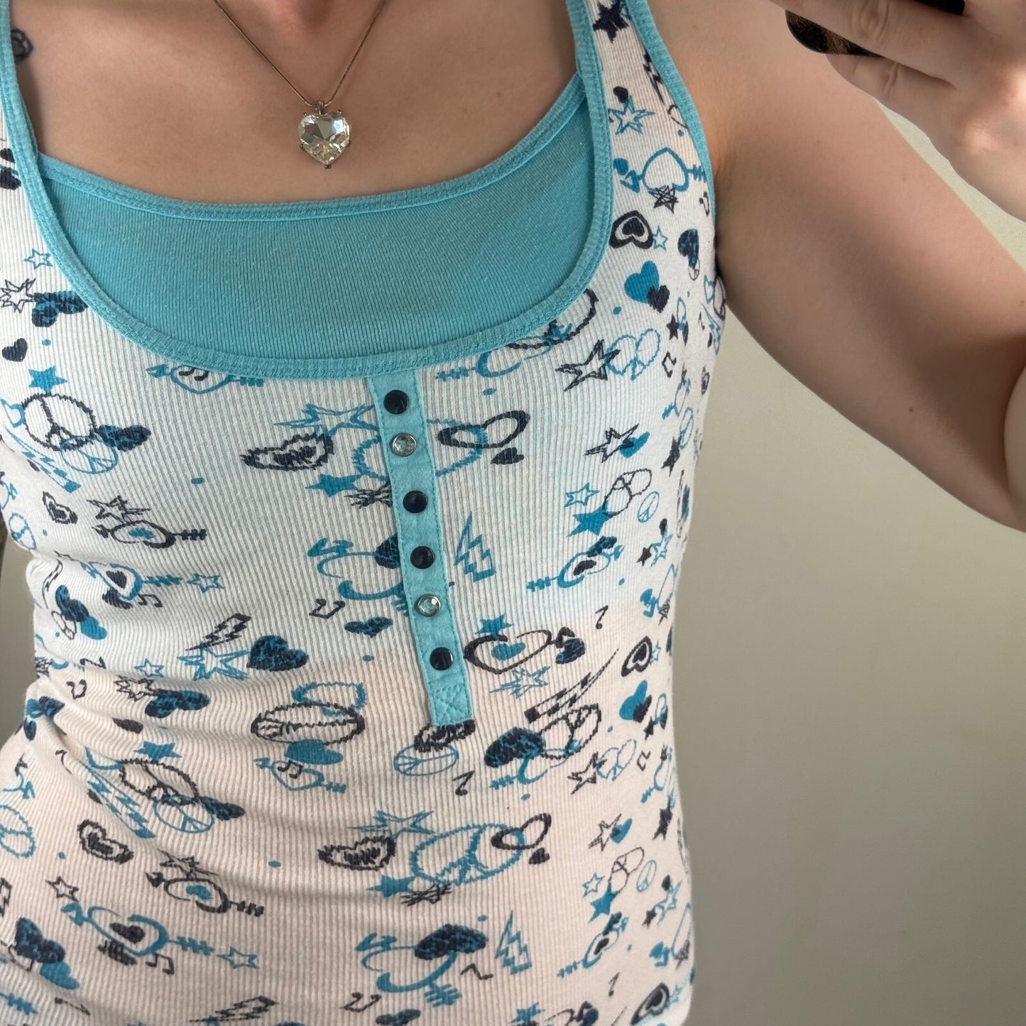 Y2K vintage tank top graphic print peace music hearts double layer
