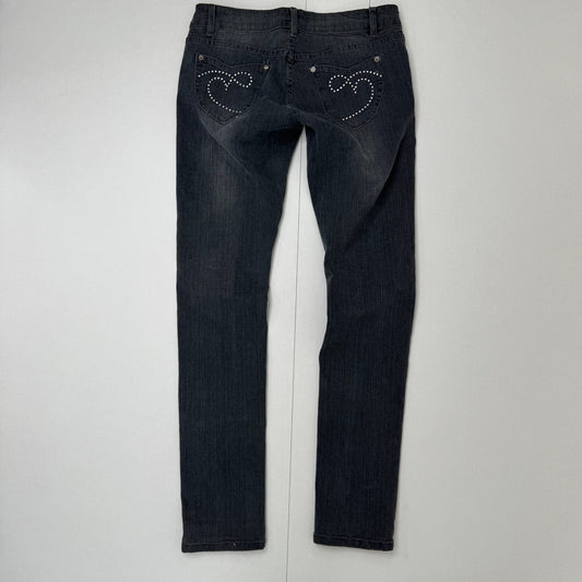 Vintage Jane Norman low rise denim jeans skinny stretchy rhinestone