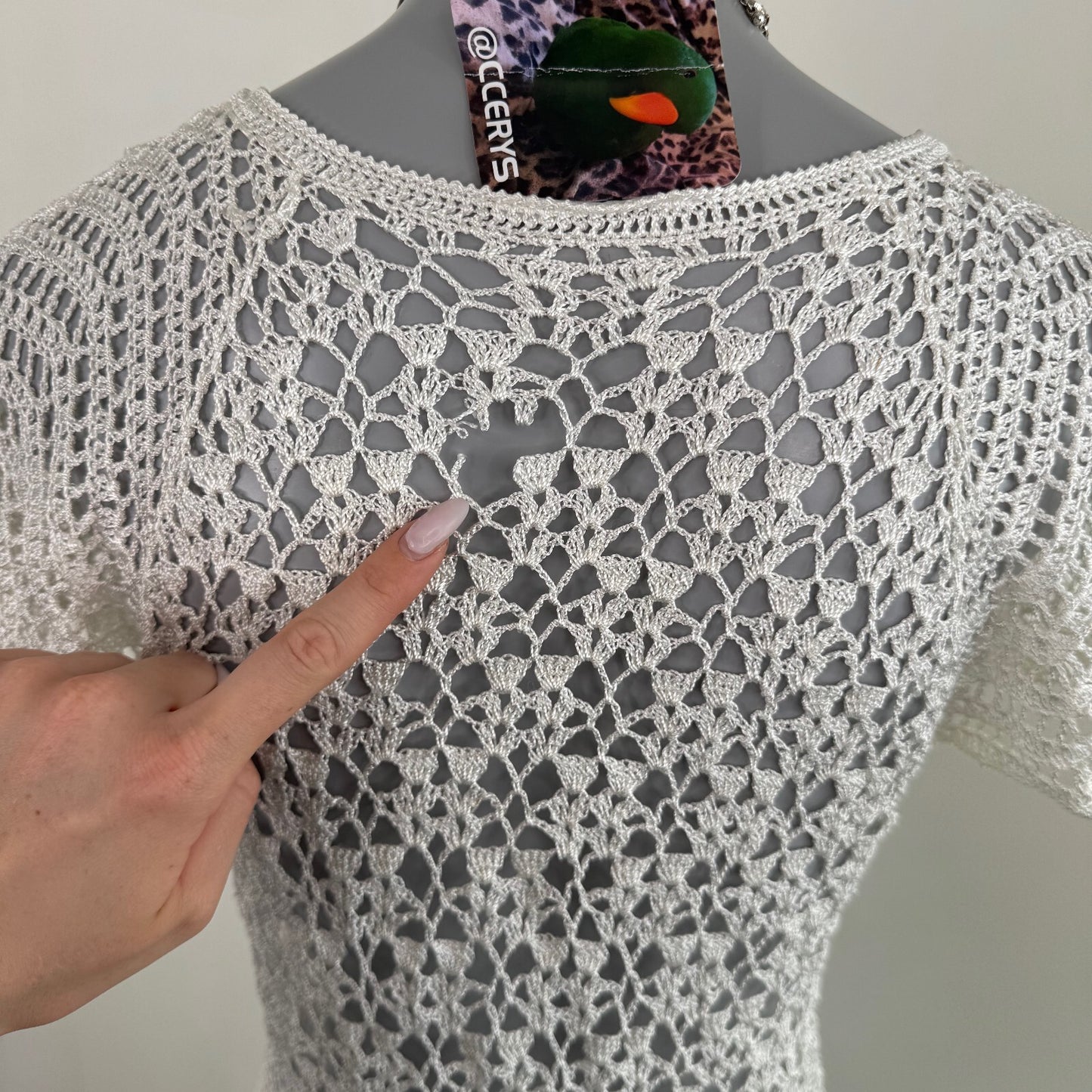 Y2K vintage short sleeve crochet top button up sheer knit v neck cardigan white