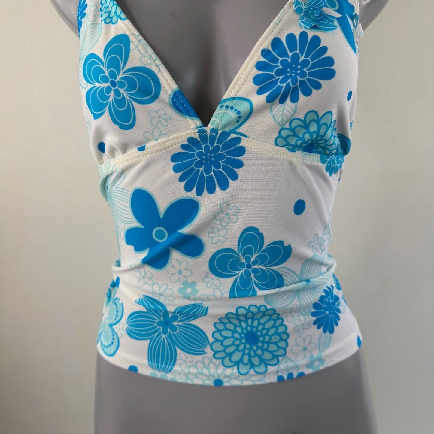 Y2K vintage tankini top halter neck floral 3D flowers sequin tie bow