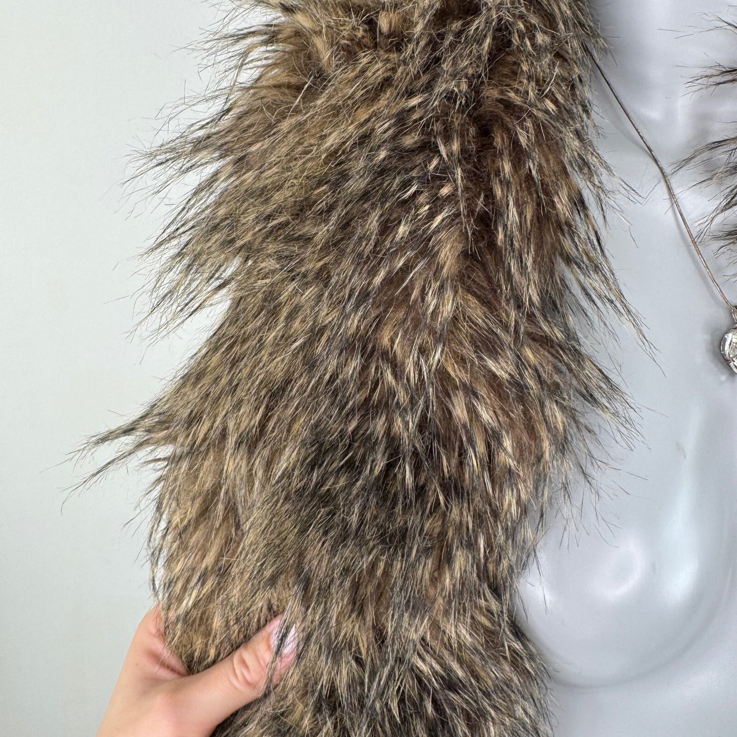 Y2K vintage Per Una faux fur scarf raccoon pattern short length brown