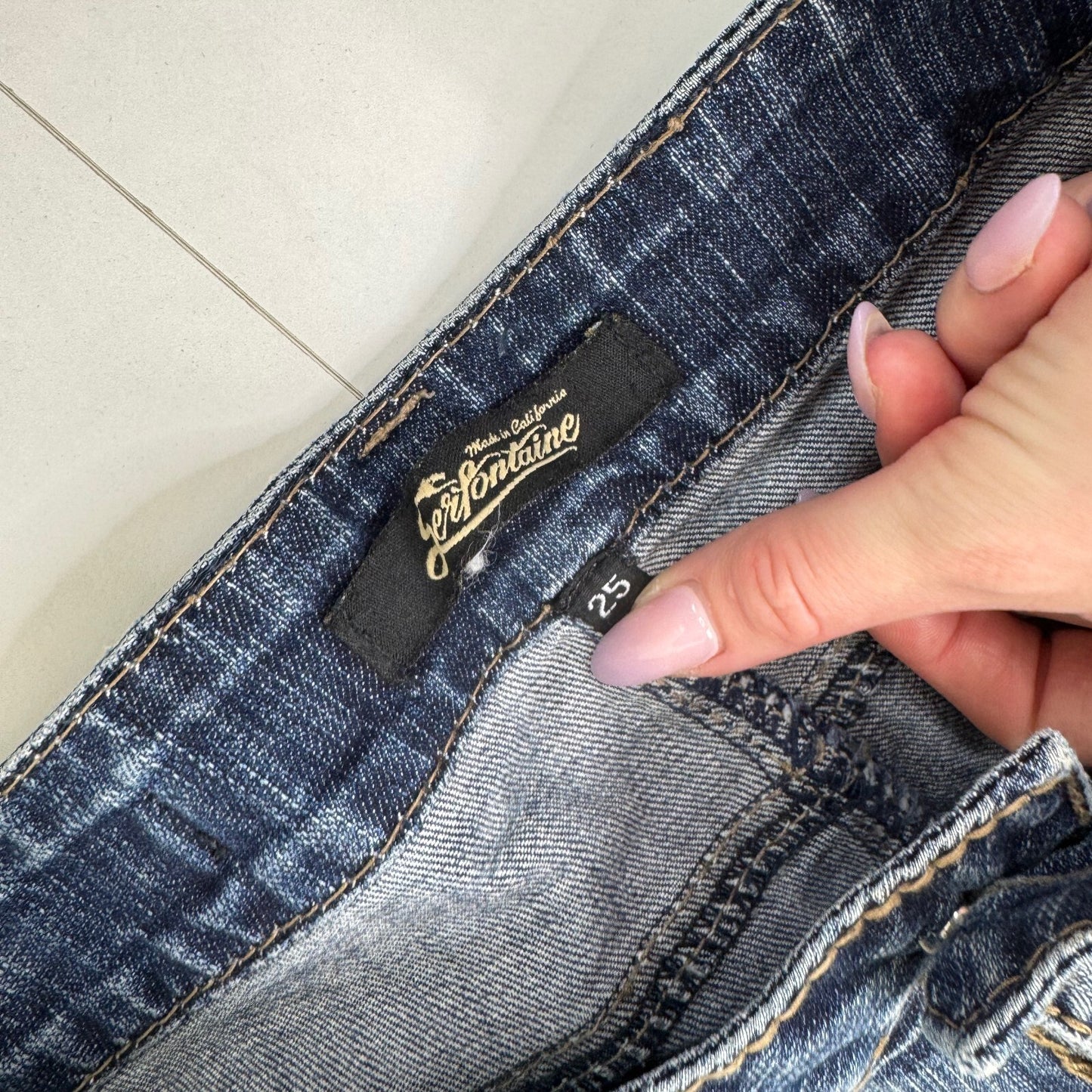 Y2K vintage low rise bootcut denim jeans mid blue faded wash studded distressed