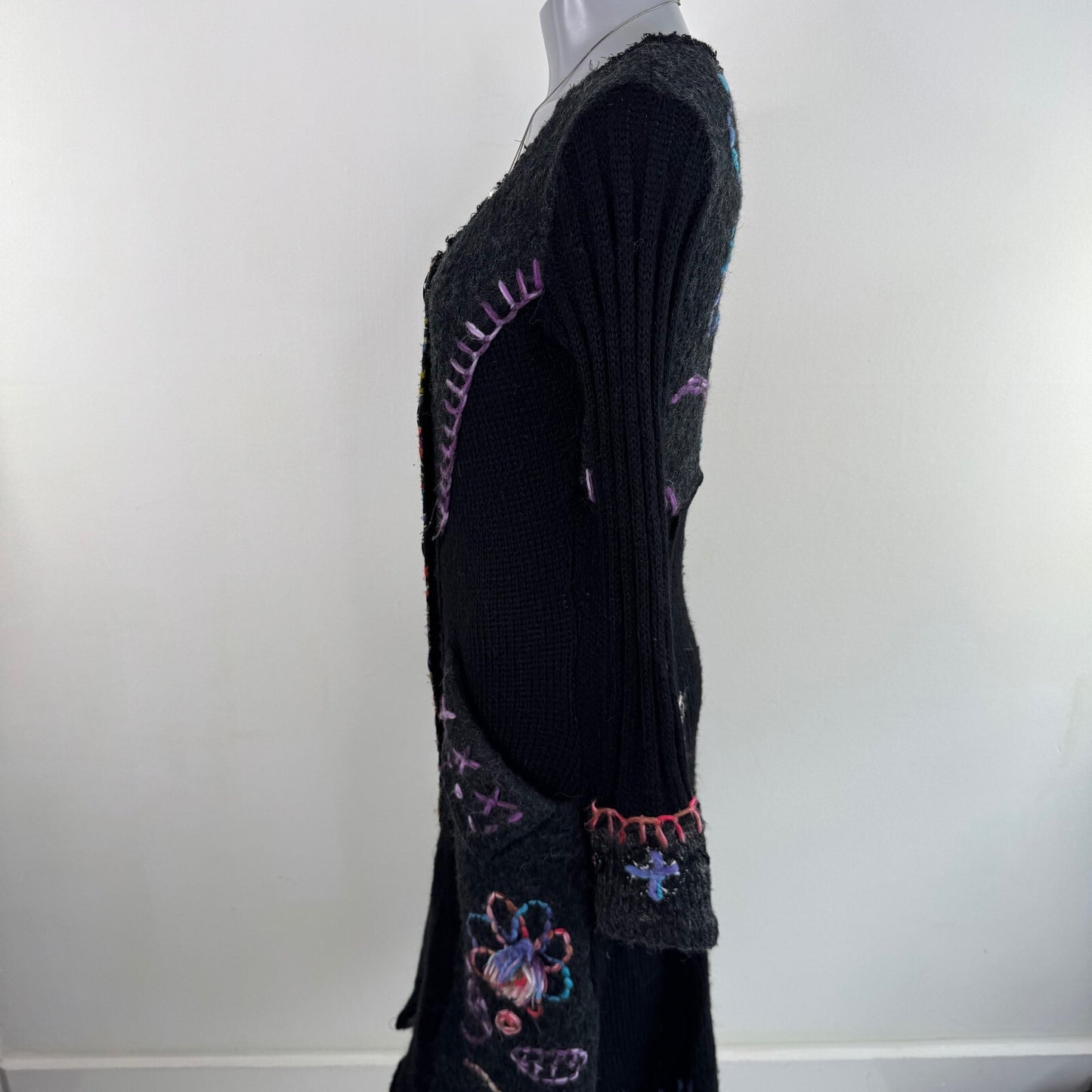 Y2K vintage mohair wool cardigan blend abstract pattern floral long scoop neck