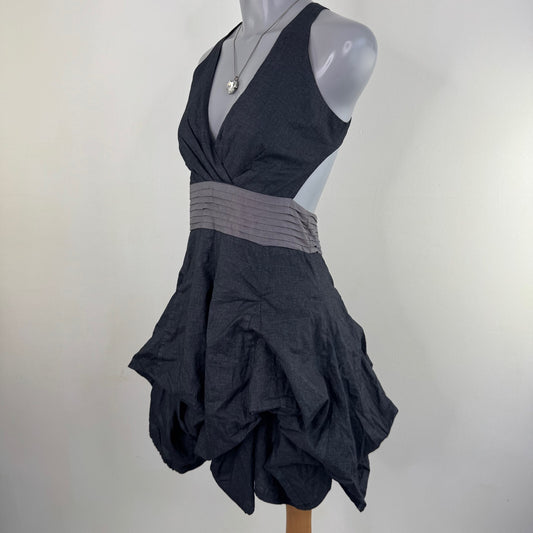 Y2K vintage ruffle mini dress v neck racer back layered backless pleated archive