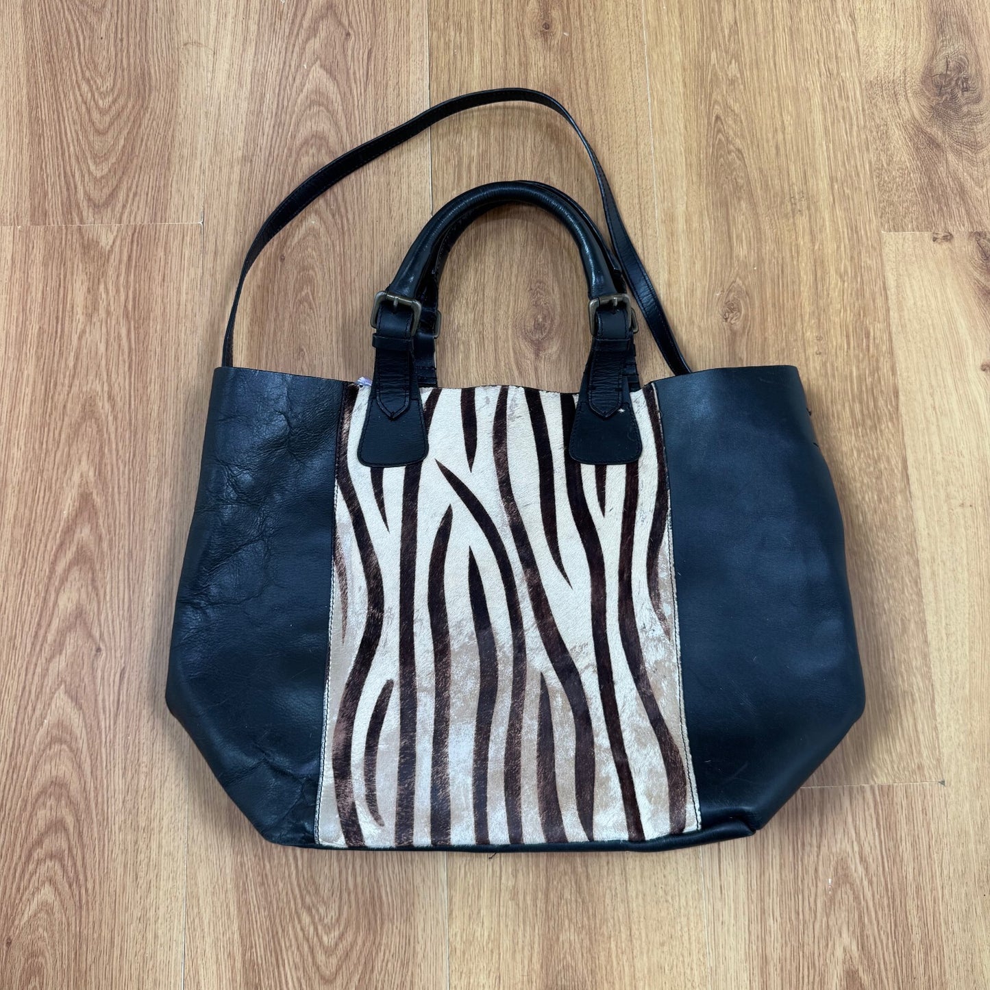 Y2K vintage pony hair large handbag with strap zebra genuine leather
