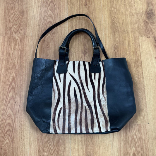 Y2K vintage pony hair large handbag with strap zebra genuine leather