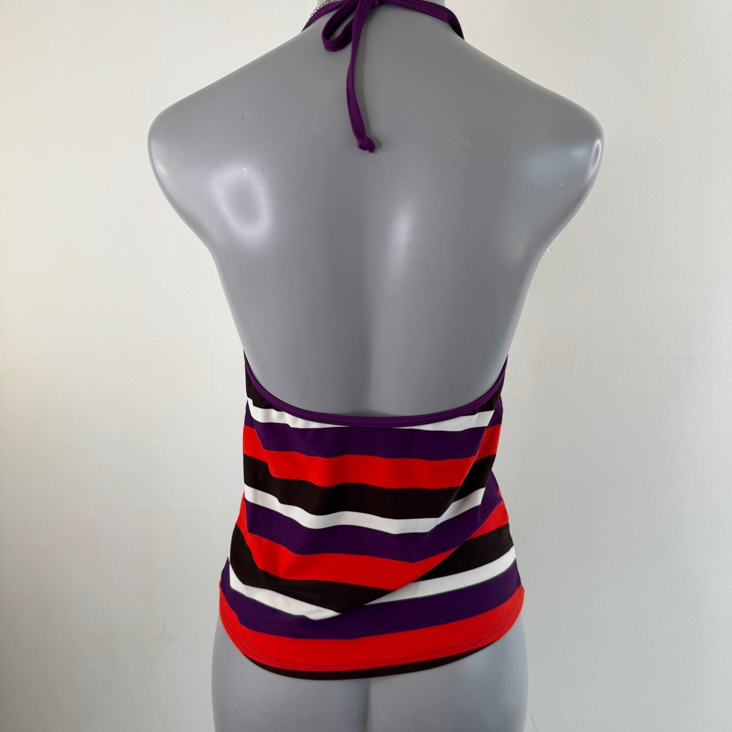 Y2K vintage tankini top halter neck stripe non padded tie bow