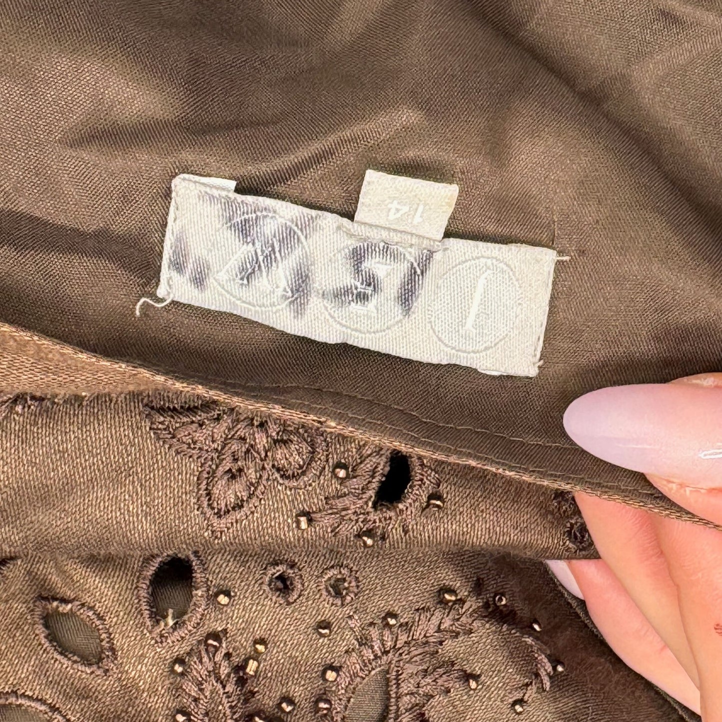 Y2K vintage midi skirt linen silk blend a line beaded floral embroidered sequin