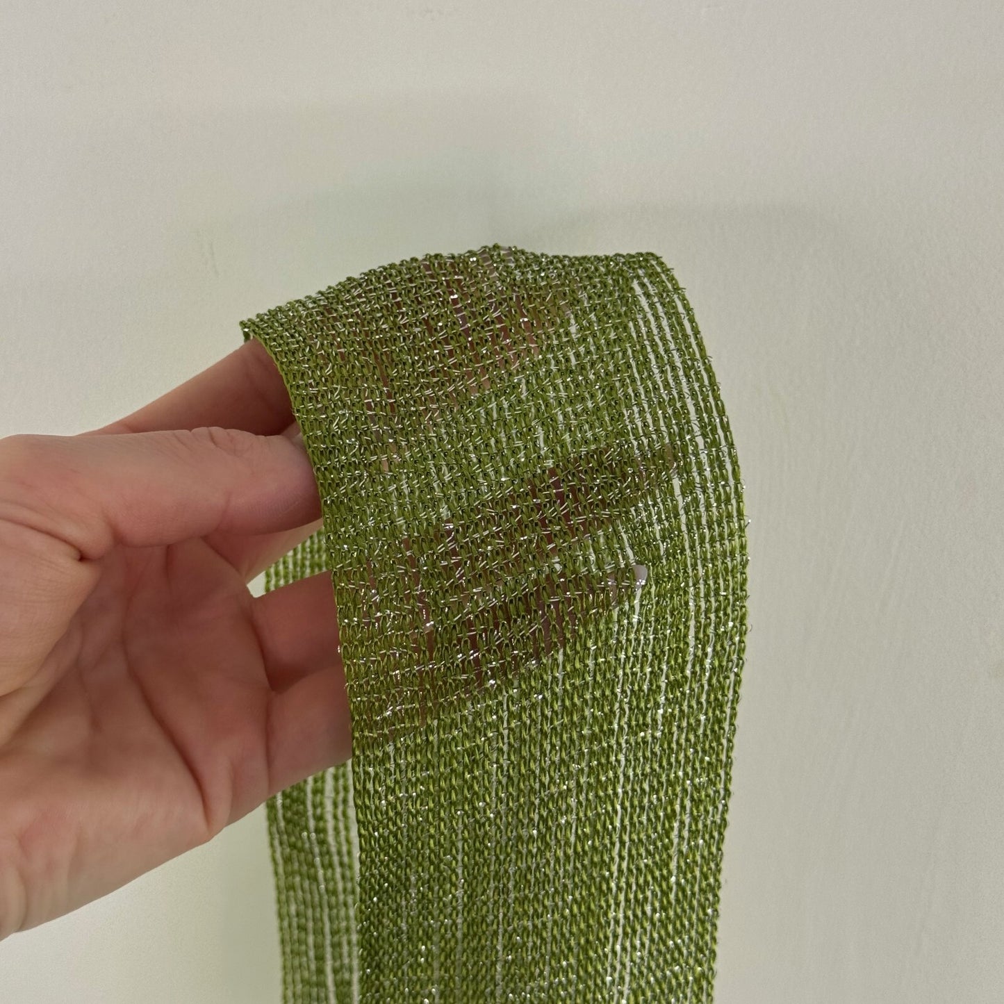 Y2K vintage scarf skinny thin sparkly glitter fringe green sheer knit