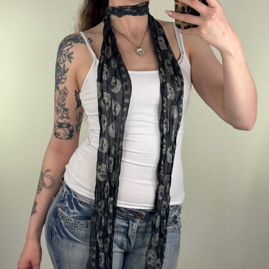 Y2K vintage 100% silk scarf skull print skinny thin