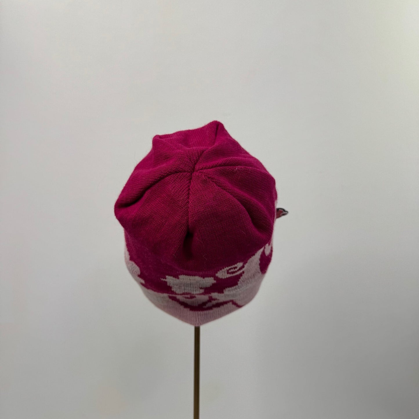 Y2K vintage beanie hat wool blend knit cloud angel print pink light