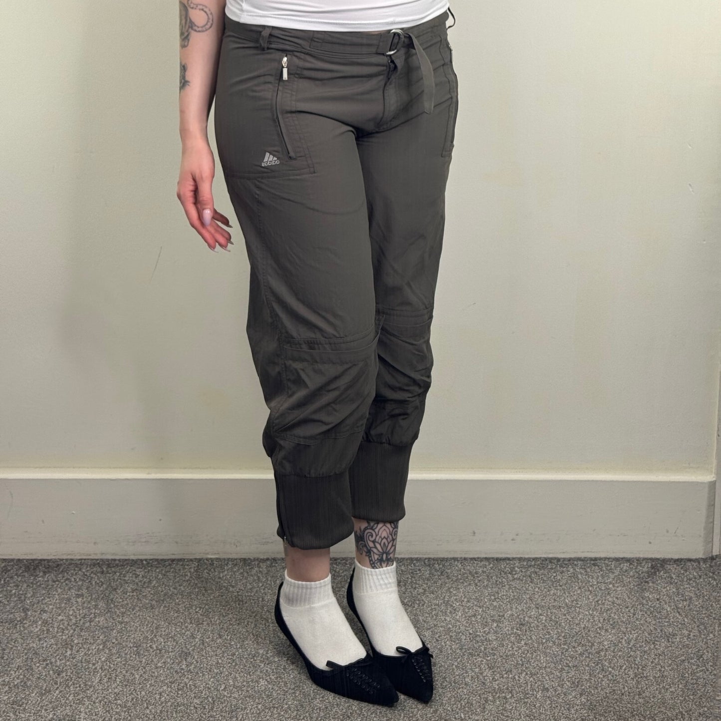 Y2K vintage Adidas capri joggers tracksuit bottoms utility khaki cropped
