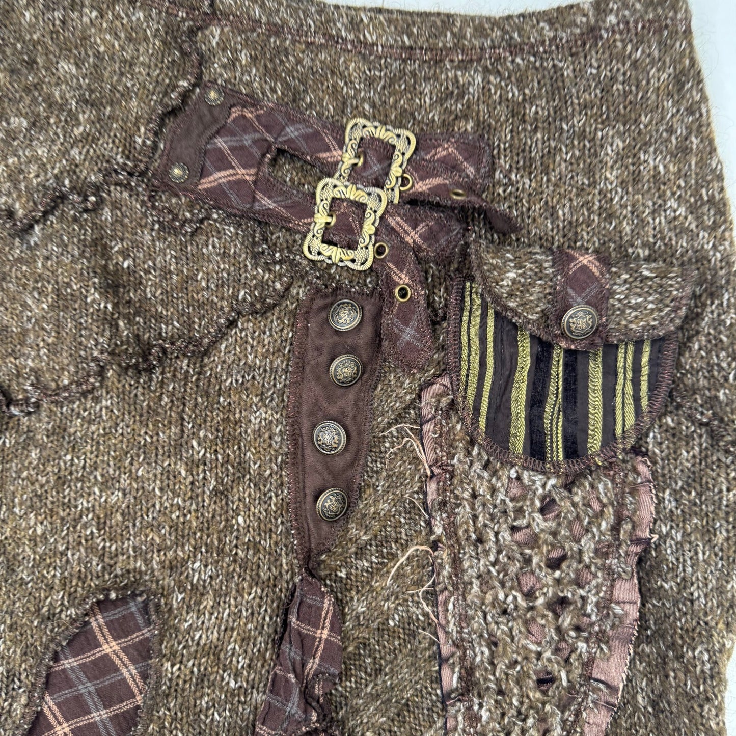 Y2K vintage Juju & Christine maxi skirt knit patchwork buckle boho asymmetrical