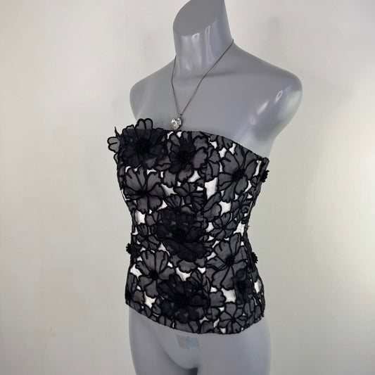 Y2K vintage silk corset top strapless boned floral monochrome going out