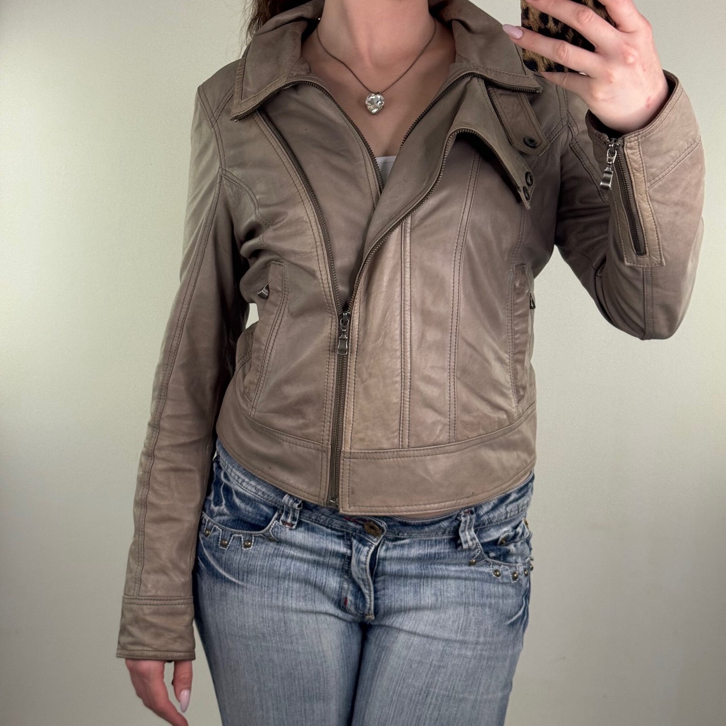 Y2K vintage Ted Baker high neck zip up leather jacket moto archive asymmetrical