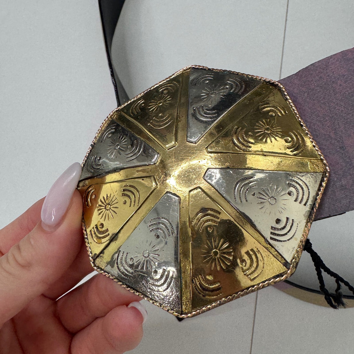 Y2K vintage belt boho colourful rainbow embossed circle hexagon disc