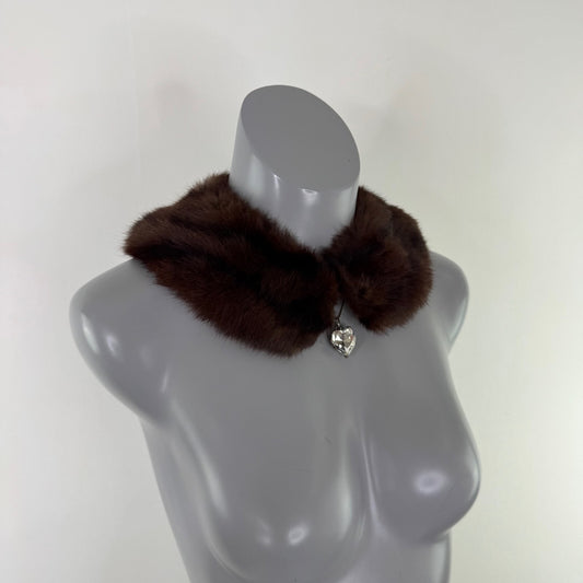 Vintage genuine fur collar trim scarf brown stripe