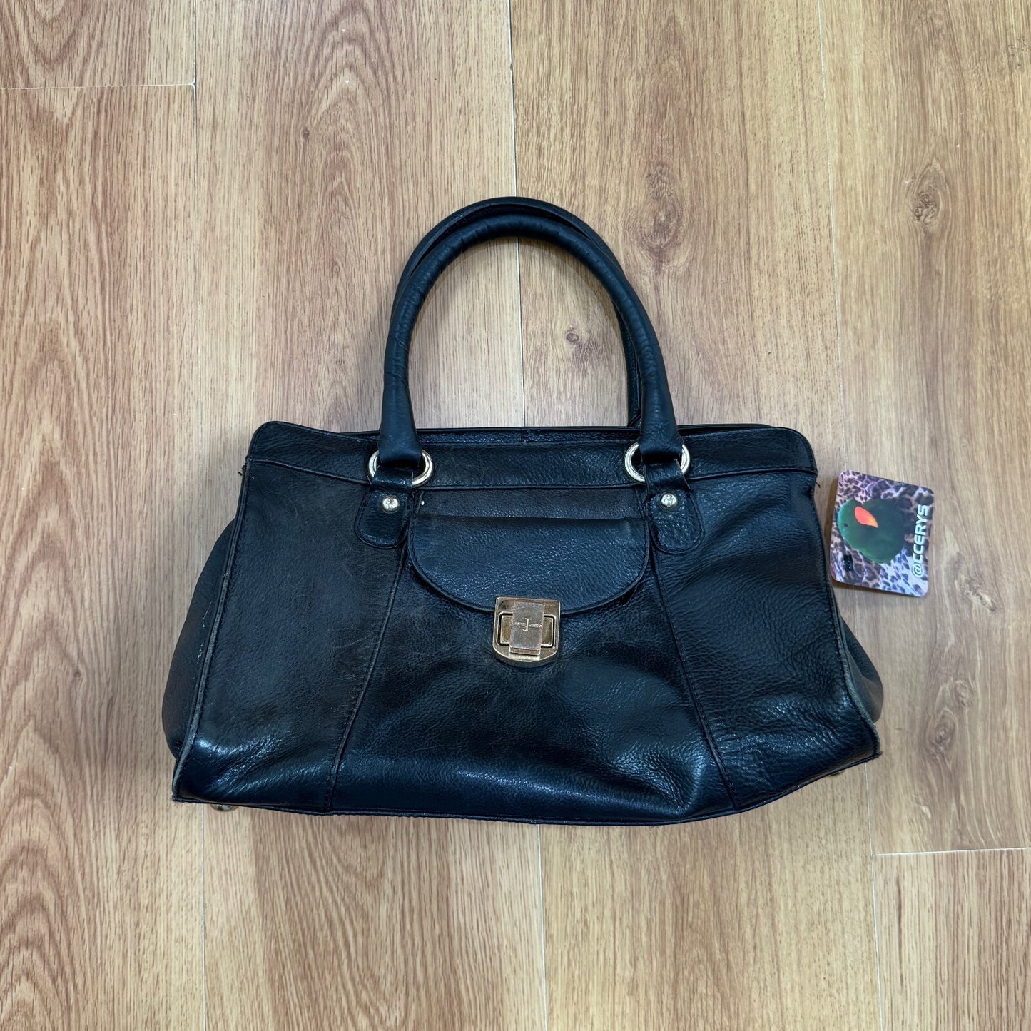 Y2K vintage genuine leather handbag medium black gold zip stud pockets