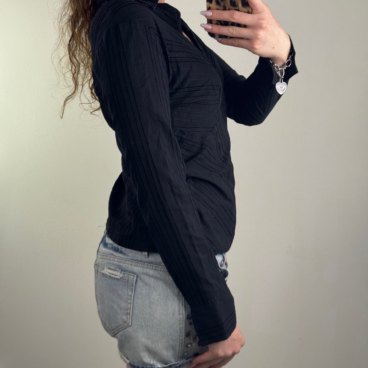 Y2K vintage blouse fitted long sleeve shirt stripe v neck collar office work