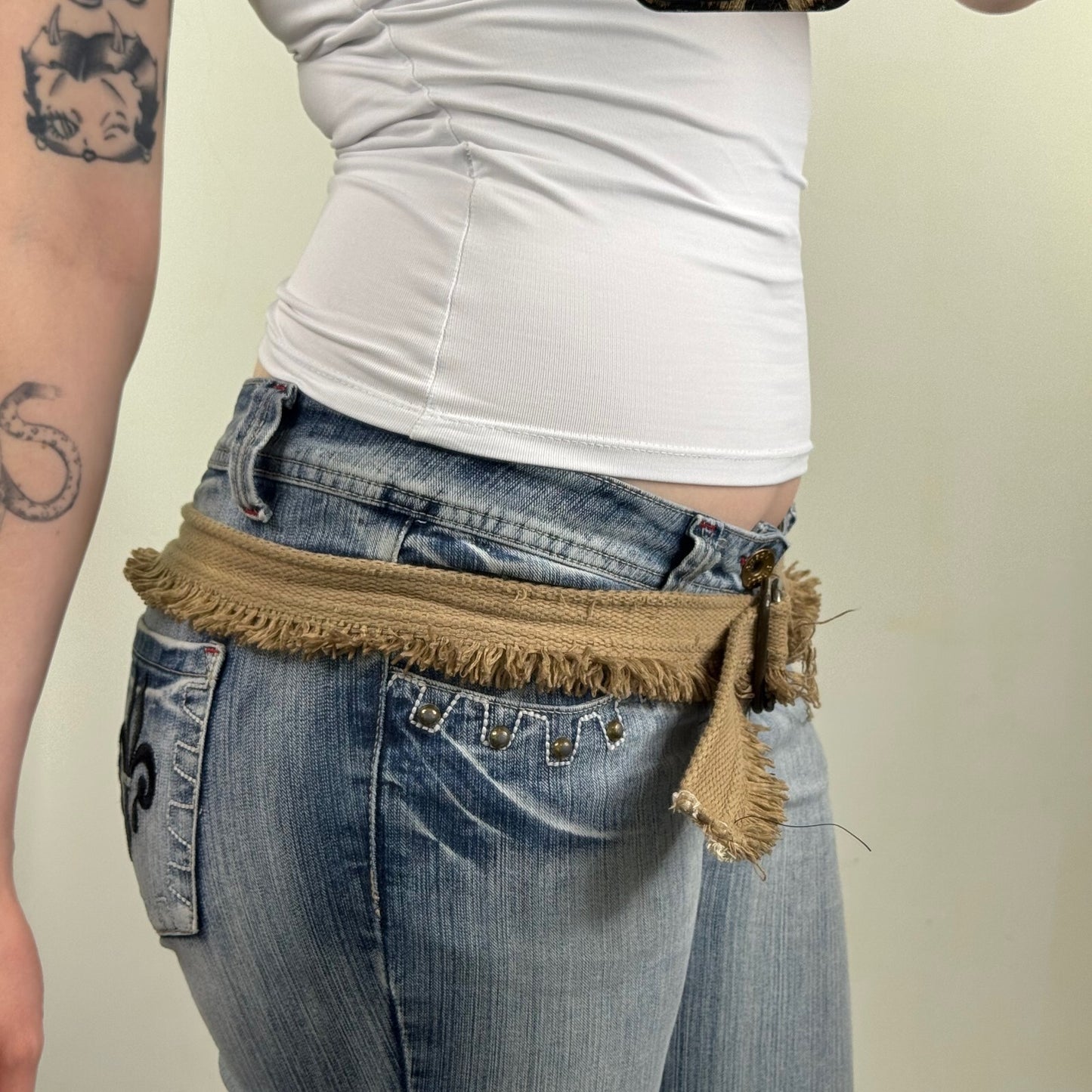 Y2K vintage canvas belt fraying hem double ring belt unisex adjustable woven