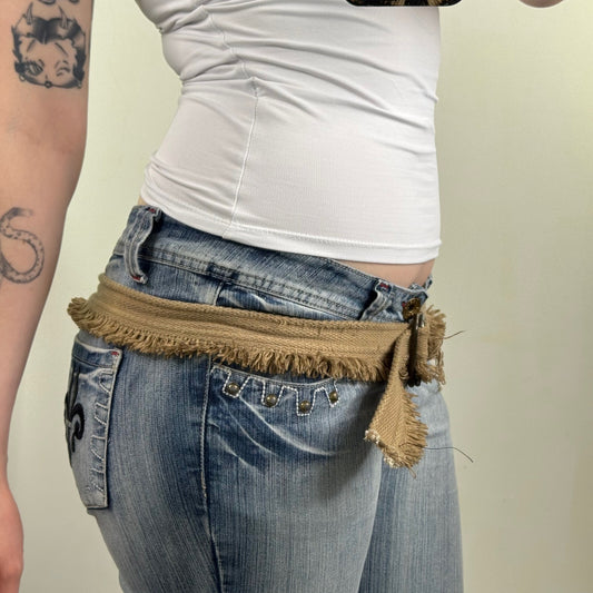 Y2K vintage canvas belt fraying hem double ring belt unisex adjustable woven