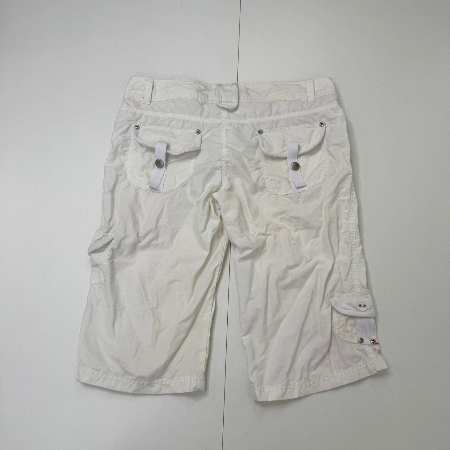 Y2K vintage capri trousers cropped baggy cargo white red graphic star low rise