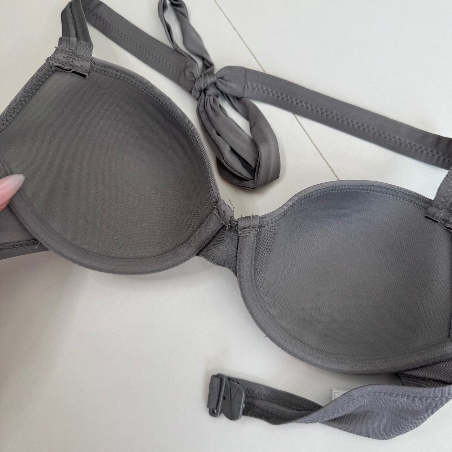 Y2K vintage bikini top halter neck ruched ombre pink grey tie bow