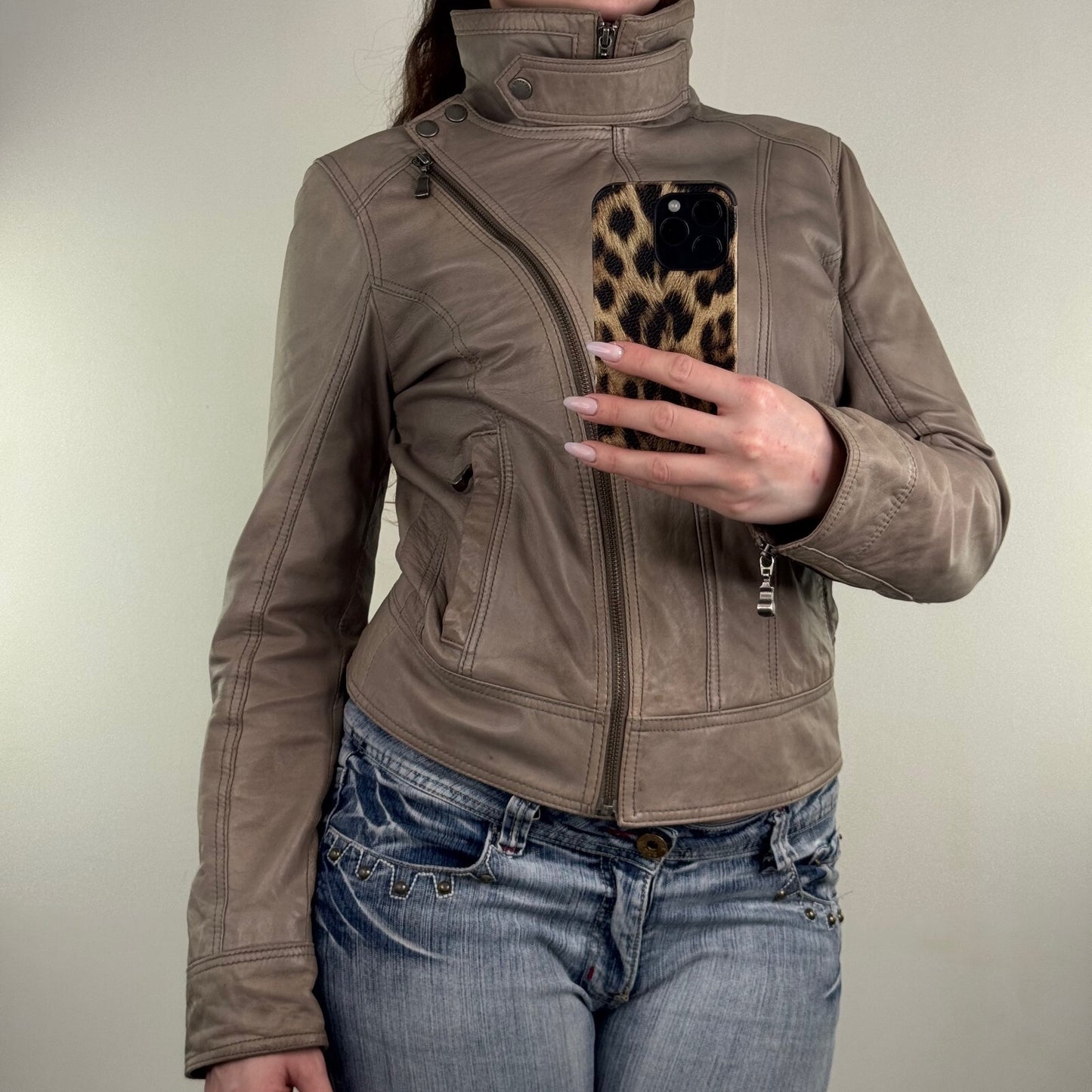 Y2K vintage Ted Baker high neck zip up leather jacket moto archive asymmetrical
