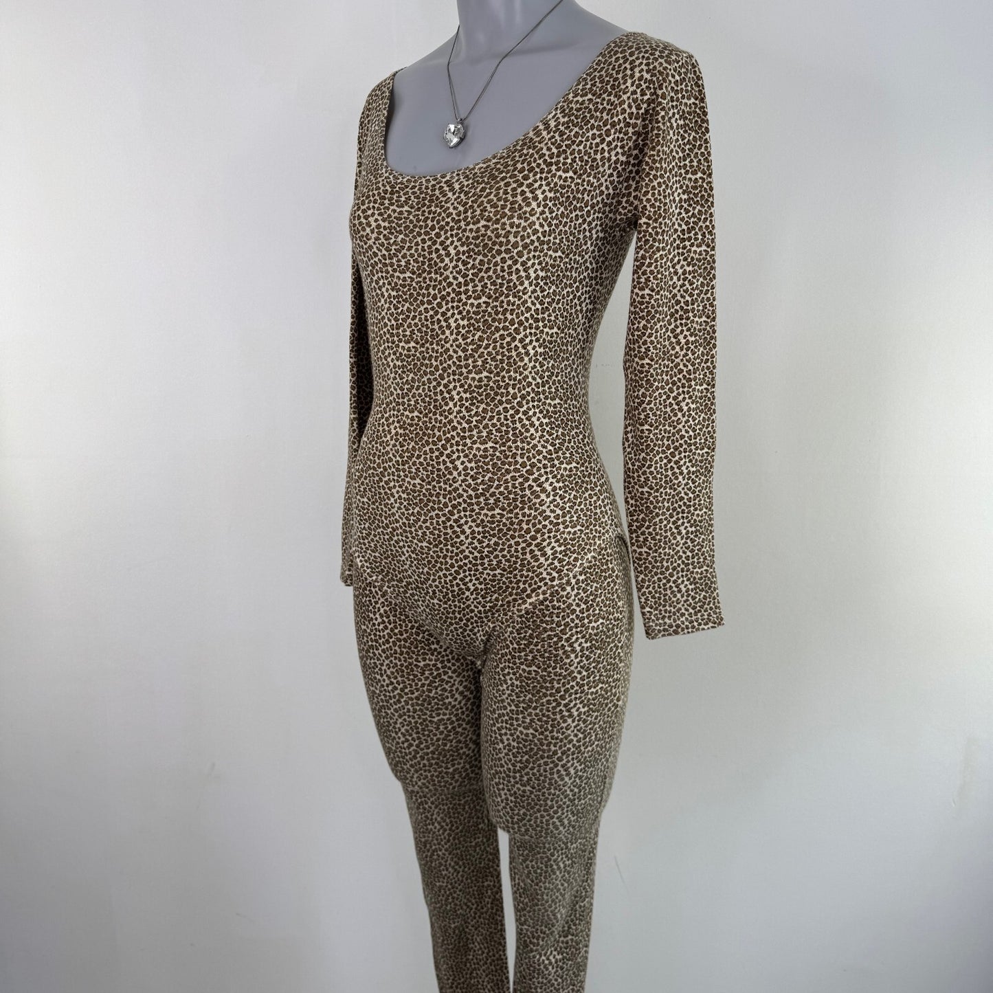Y2K vintage leopard print bodysuit matching leggings long sleeve stretchy
