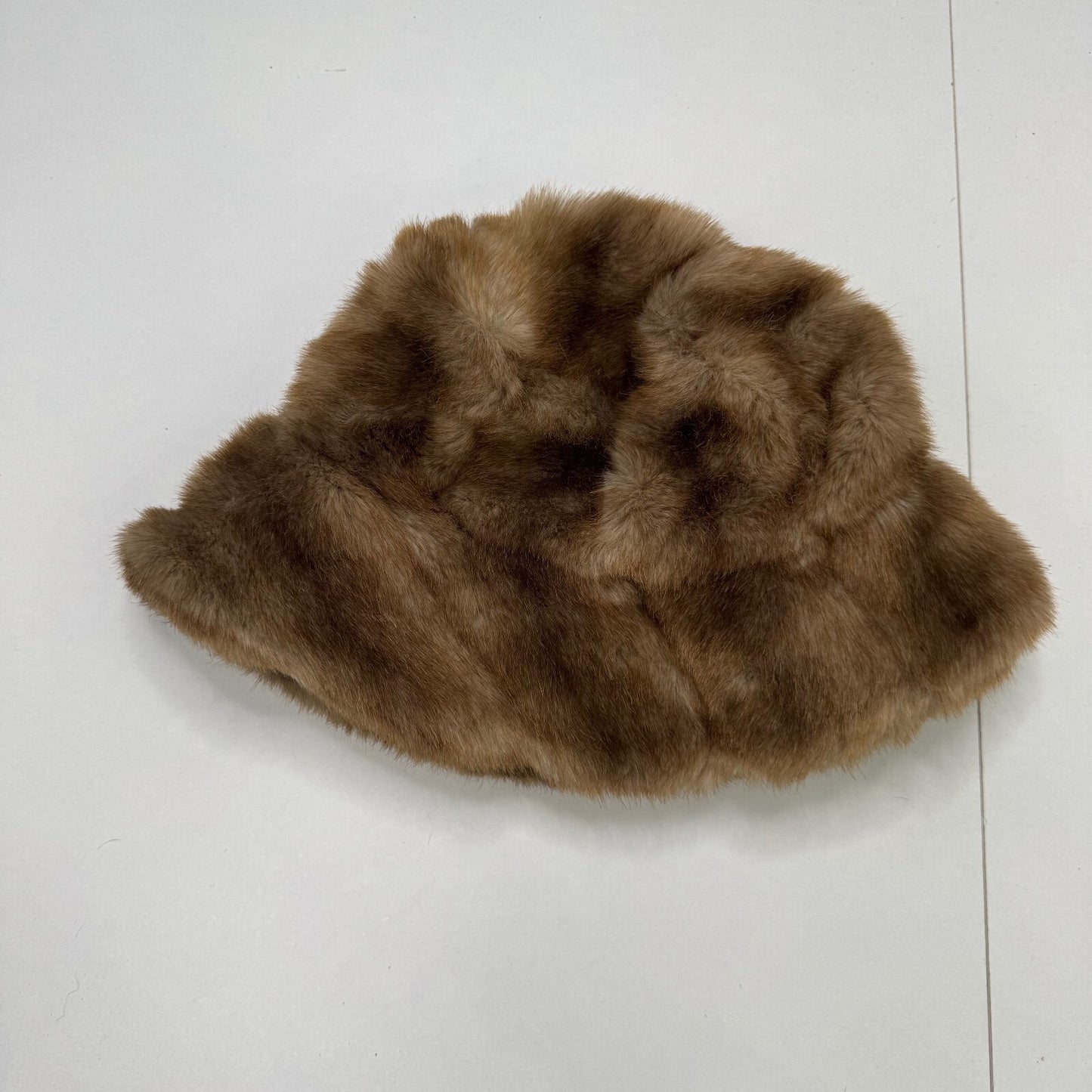 Y2K vintage faux fur hat bucket winter brown two tone fluffy unisex