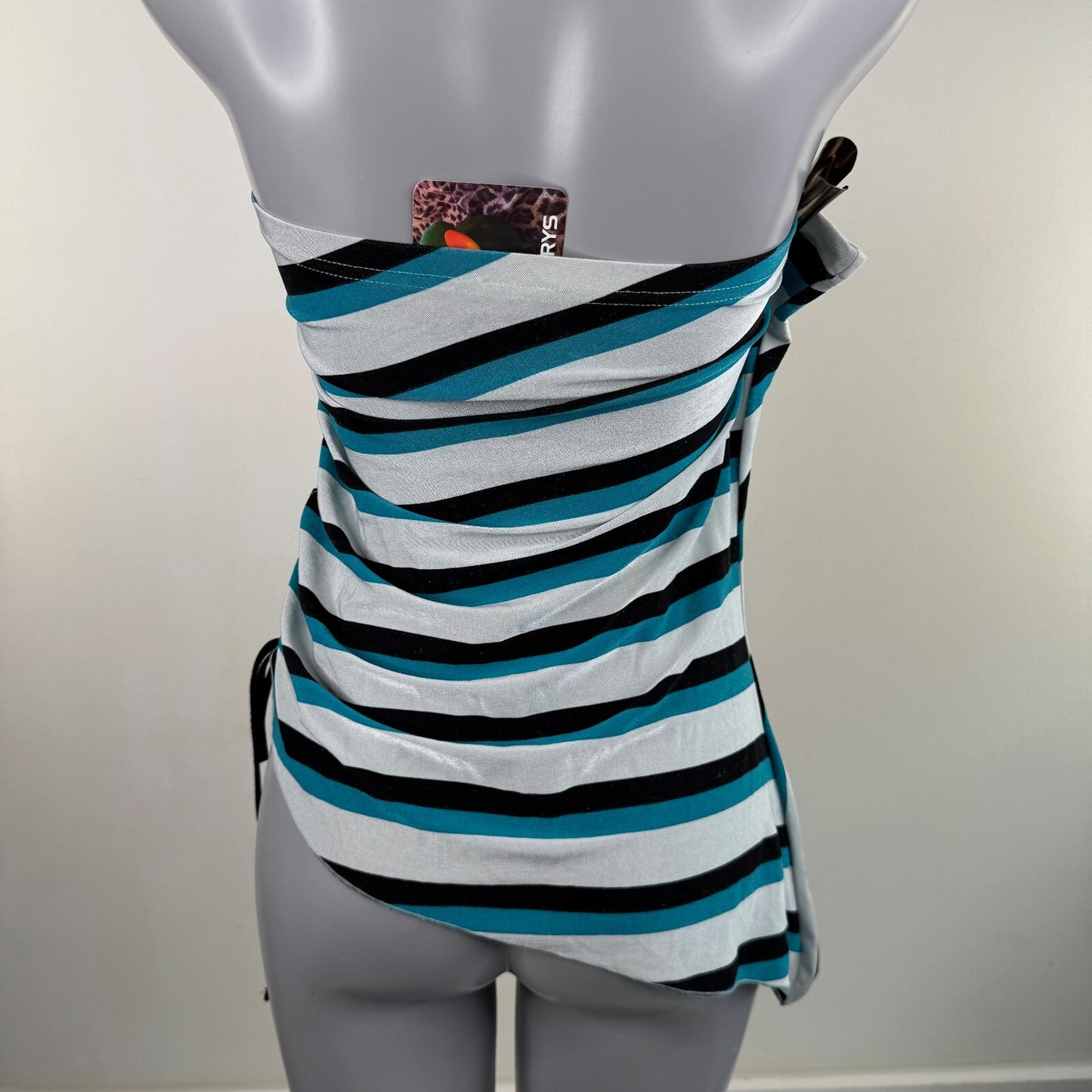 Y2K vintage strapless top slinky studded stripe ruched side bow stretchy