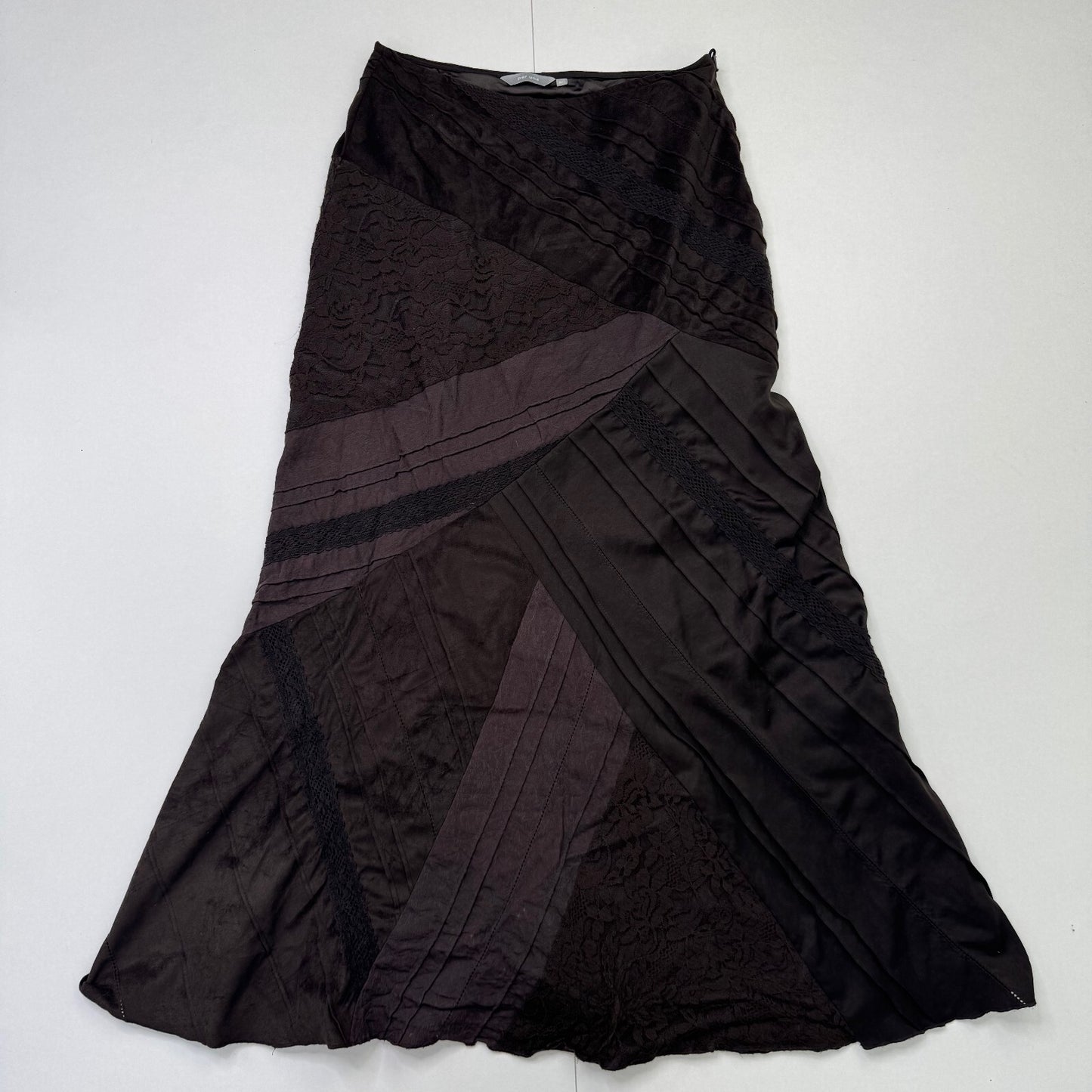 Y2K vintage Per Una maxi skirt boho a line patchwork lace trim brown