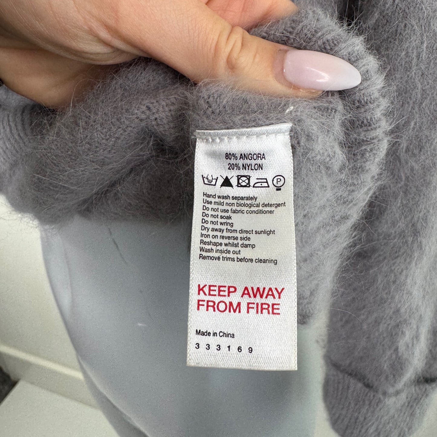 Y2K vintage angora blend jumper 3/4 sleeve knit v neck big bow grey coquette