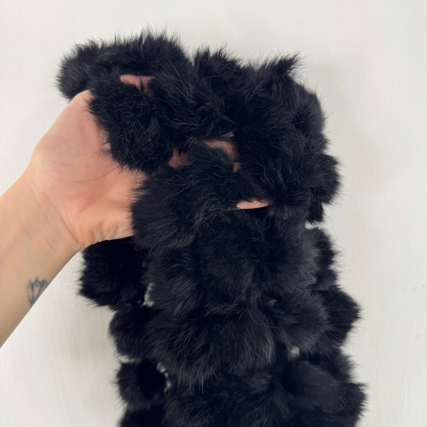 Y2K vintage genuine lapin fur scarf pom pom chunky rabbit black