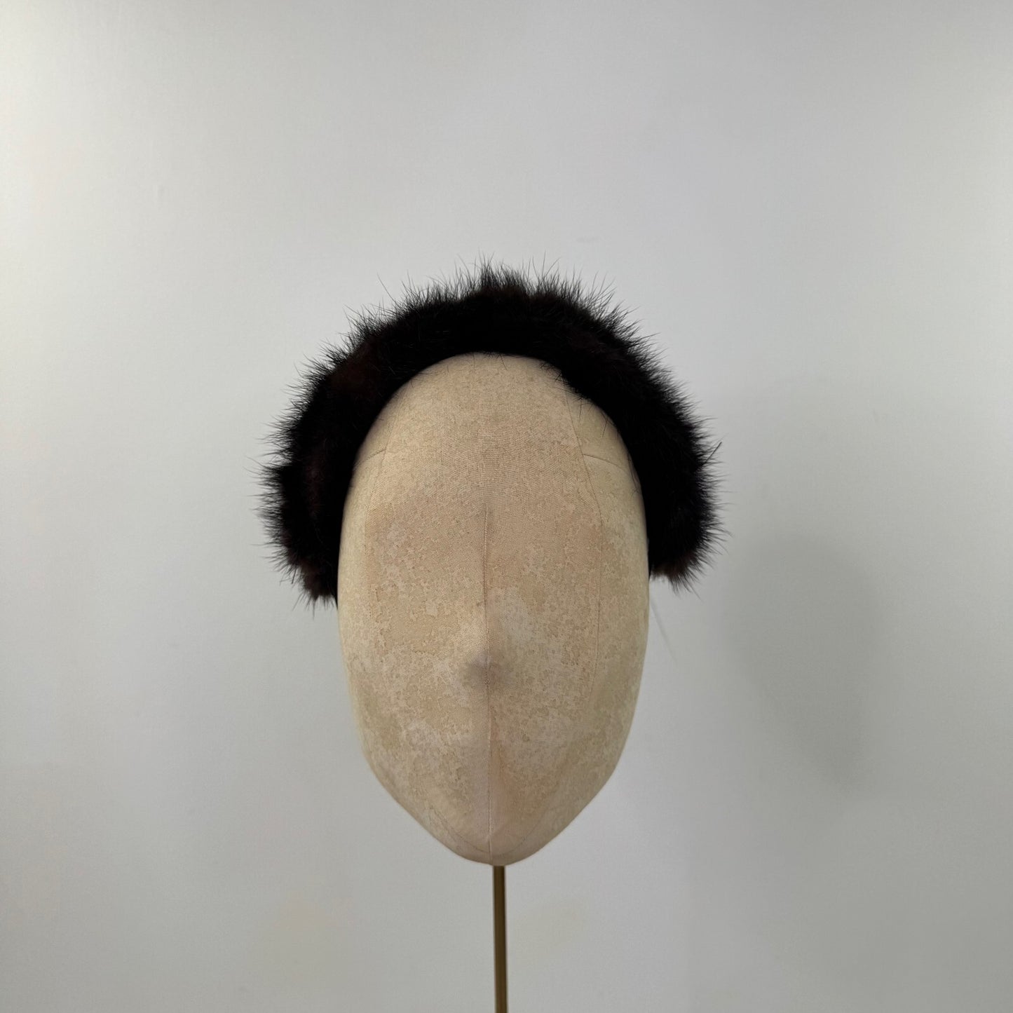 Vintage genuine fur headband hair band dark brown fluffy