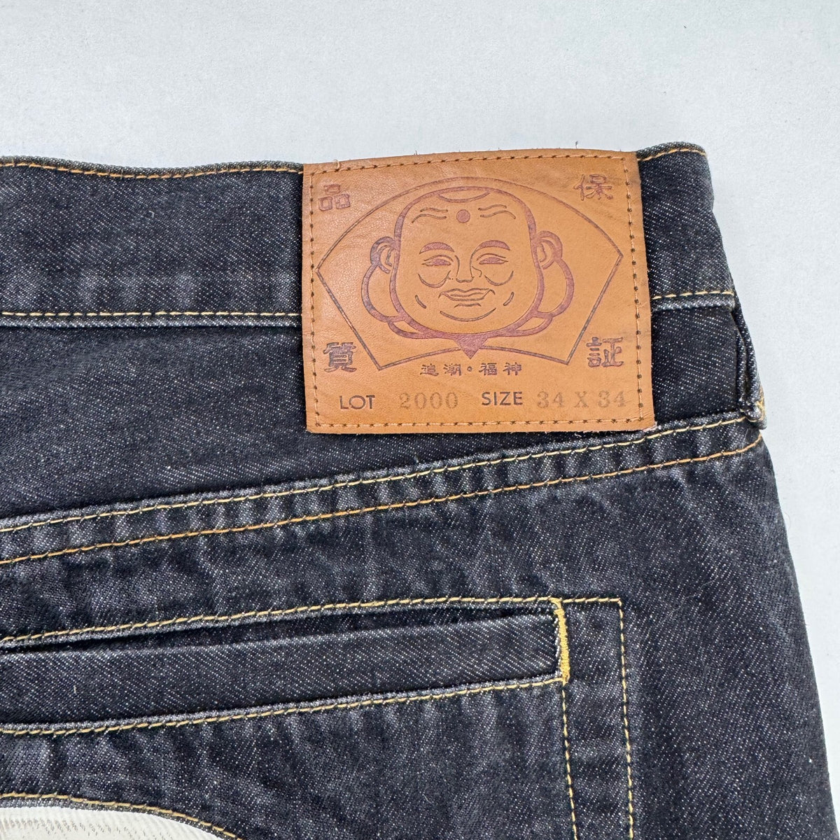 Y2K Vintage Evisu White Daicock Kamon Selvedge Jeans Dark Indigo Denim